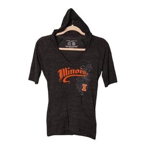 STEP AHEAD Illinois Fighting Illini Gray Womens Hooded Pullover V-Neck Pocket M